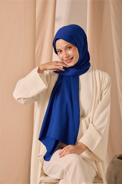 Deluxe Şal Saks Jakarlı Tok Duruşlu Viskon Karışımlı 75x190