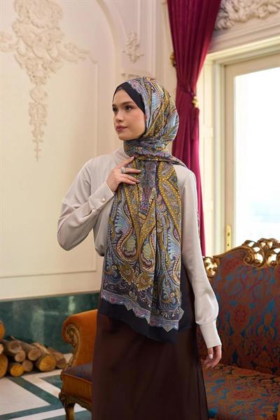 Desenli Vual Şal Altuni Vual İpek Şal - 9804-15
