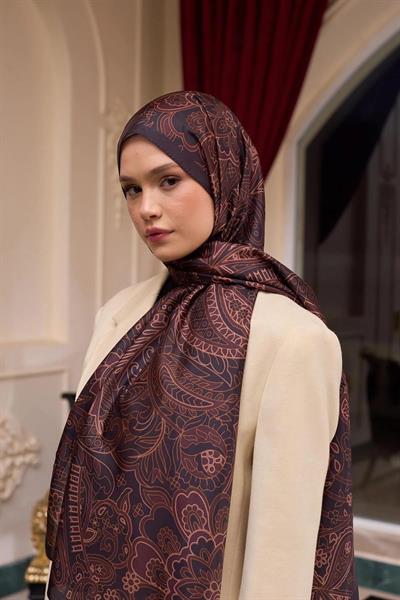 Desenli Vual Şal Bakır Vual İpek Şal - 9803-04