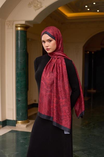 Desenli Vual Şal Bordo Vual İpek Şal - 9803-06