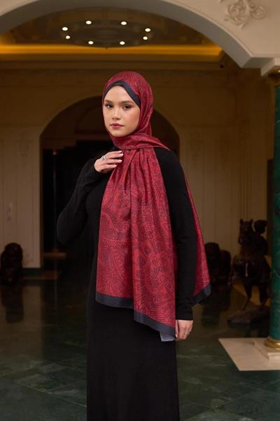 Desenli Vual Şal Bordo Vual İpek Şal - 9803-06