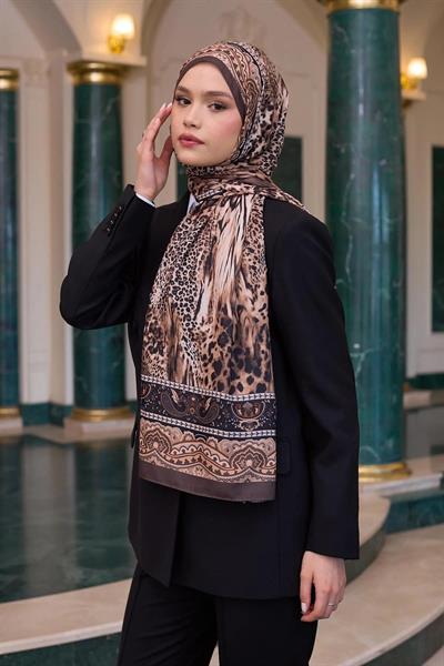 Desenli Vual Şal Sütlü Kahve Vual İpek Şal - 9802-02