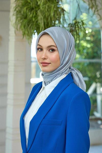 Düz Desen Vual Eşarp Gri Vual İpek Eşarp - 10100-05
