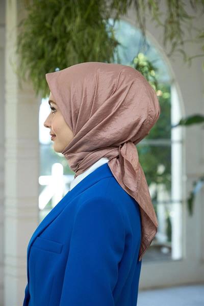Düz Desen Vual Eşarp Kahve Vizon Vual İpek Eşarp - 10100-08