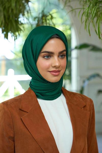 Düz Desen Vual Eşarp Zümrüt Vual İpek Eşarp - 10100-16