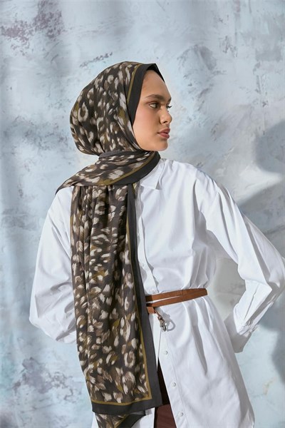 Eco Viscose Leopar Şal Haki Nefes Alan Dokulu 90x2
