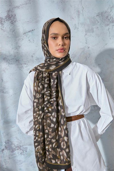 Eco Viscose Leopar Şal Haki Nefes Alan Dokulu 90x2