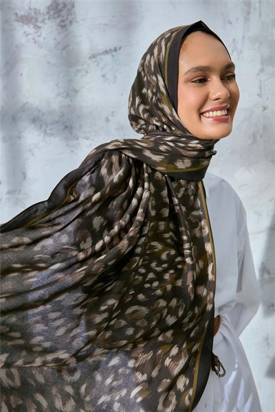 Eco Viscose Leopar Şal Haki Nefes Alan Dokulu 90x2