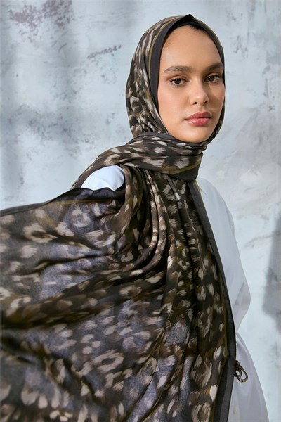Eco Viscose Leopar Şal Haki Nefes Alan Dokulu 90x2