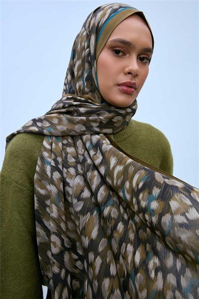 Eco Viscose Leopar Şal Kına Yeşili Nefes Alan Doku