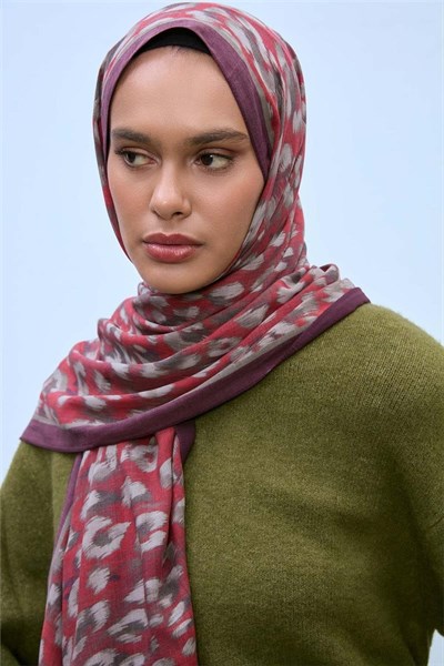 Eco Viscose Leopar Şal Kırmızı Nefes Alan Dokulu 9