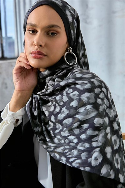 Eco Viscose Leopar Şal Siyah Nefes Alan Dokulu 90x