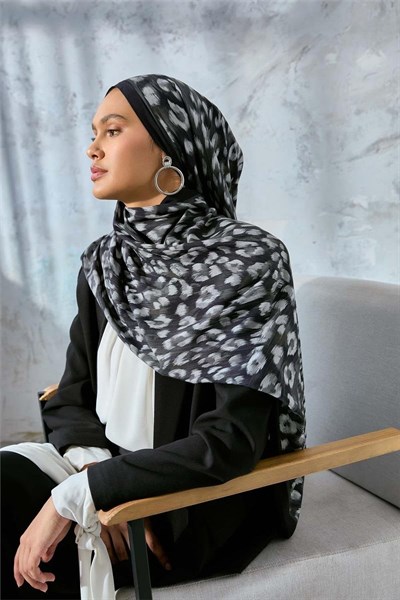 Eco Viscose Leopar Şal Siyah Nefes Alan Dokulu 90x