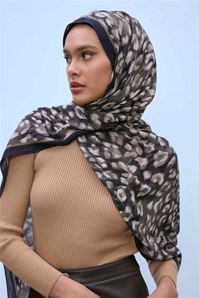 Eco Viscose Leopar Şal Zeytin Grisi Nefes Alan Dok