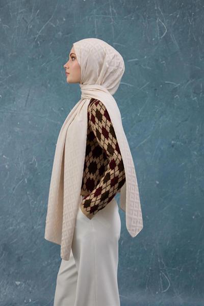 Fall Winter İpeksi Jakar Şal Ekru 9019-27
