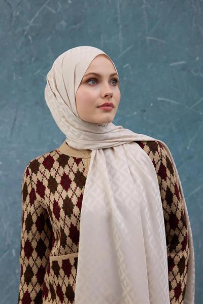 Fall Winter İpeksi Jakar Şal Ekru 9019-27