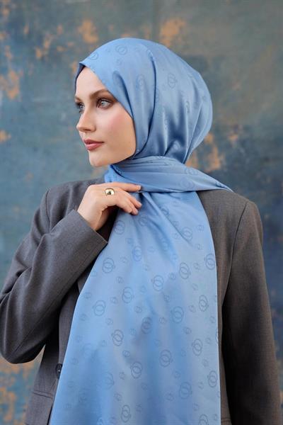 Fall Winter İpeksi Jakar Şal İndigo Mavi 9018-14