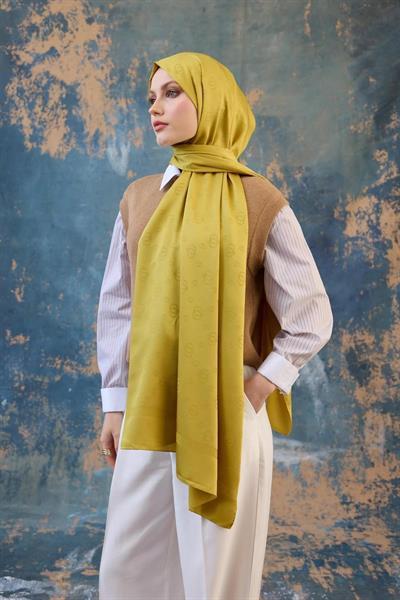 Fall Winter İpeksi Jakar Şal Yağ Yeşili 9018-04