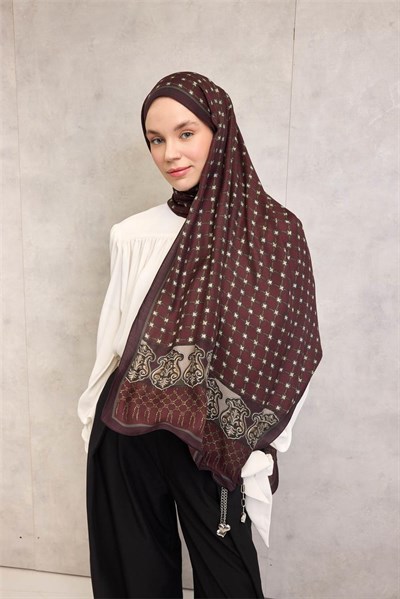 Floş Viskon Organik Şal Bordo Halat Desenli Tok Duruşlu 75x195
