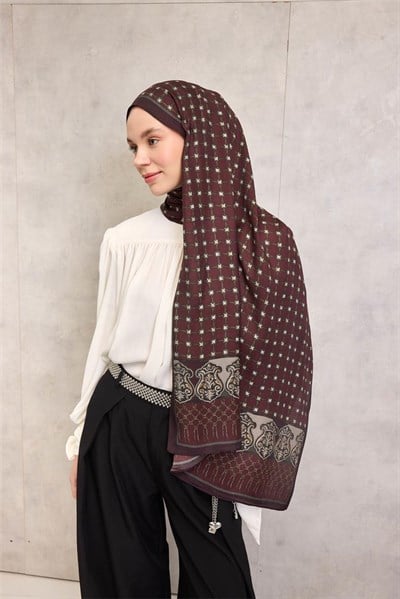 Floş Viskon Organik Şal Bordo Halat Desenli Tok Duruşlu 75x195