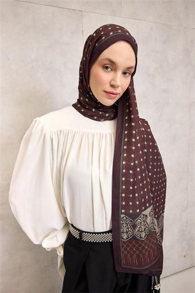 Floş Viskon Organik Şal Bordo Halat Desenli Tok Duruşlu 75x195