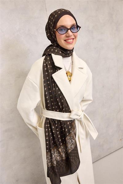 Floş Viskon Organik Şal Halat Desen Çikolata Kahvesi 195x75