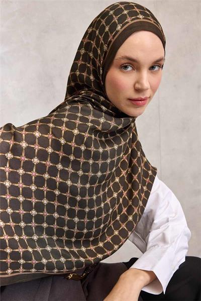 Floş Viskon Organik Şal Halat Desen Koyu Kahve 195x75