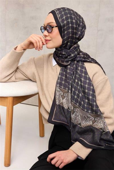 Floş Viskon Organik Şal Halat Desen Morcivert 195x75