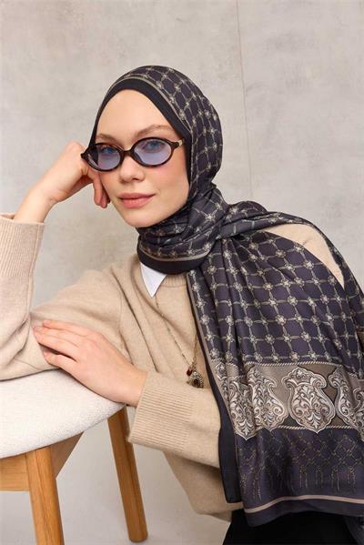 Floş Viskon Organik Şal Halat Desen Morcivert 195x75