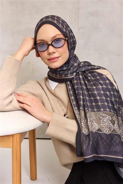 Floş Viskon Organik Şal Halat Desen Morcivert 195x75
