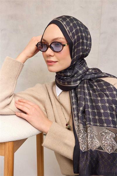 Floş Viskon Organik Şal Halat Desen Morcivert 195x75