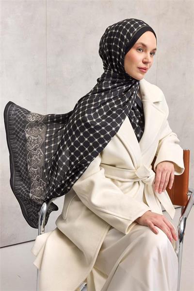 Floş Viskon Organik Şal Halat Desen Siyah 195x75
