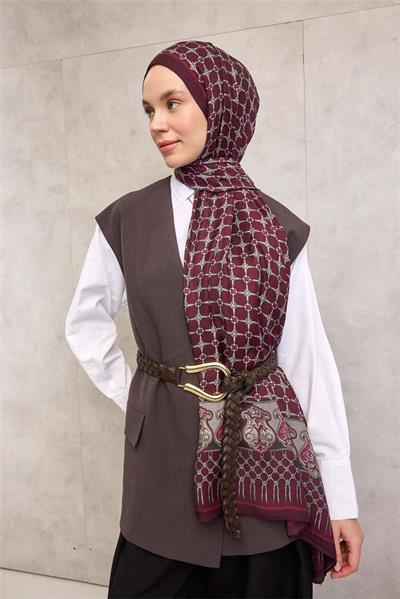 Floş Viskon Organik Şal Halat Desen Vişne Çürüğü 195x75