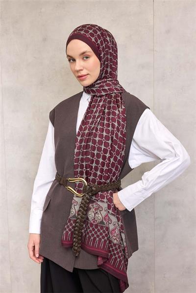 Floş Viskon Organik Şal Halat Desen Vişne Çürüğü 195x75