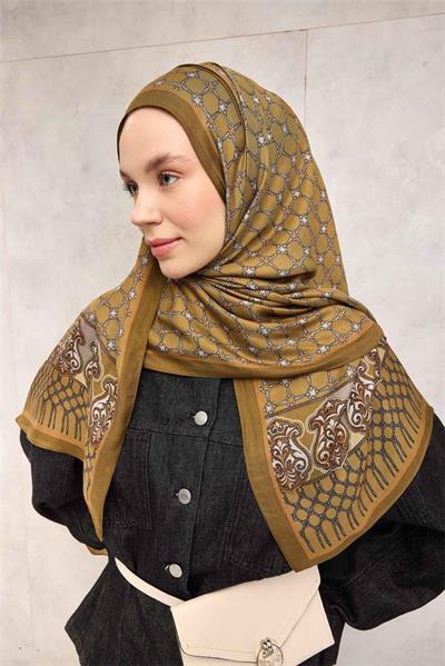 Floş Viskon Organik Şal Halat Desen Yağ Yeşili 195x75