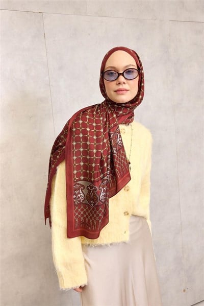 Floş Viskon Organik Şal Kiremit Halat Desenli Tok Duruşlu 75x195
