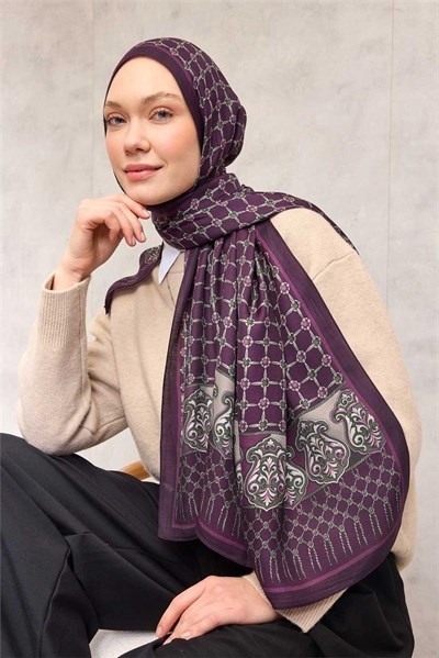 Floş Viskon Organik Şal Koyu Mor Halat Desenli Tok Duruşlu 75x195