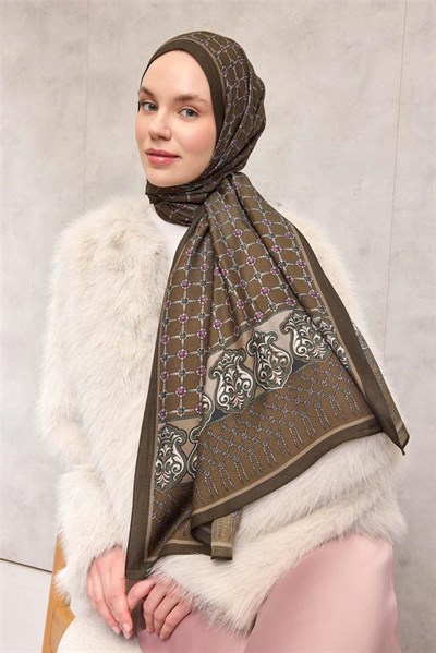 Floş Viskon Organik Şal Koyu Yeşil Halat Desenli Akışkan Dökümlü 75x195