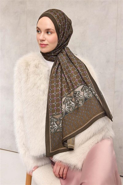 Floş Viskon Organik Şal Koyu Yeşil Halat Desenli Akışkan Dökümlü 75x195