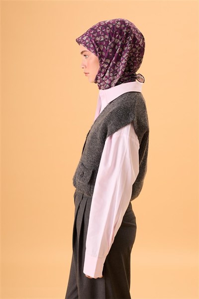 İnce Pamuk Soft Eşarp Antrasit Violet Bej Krem Desenli Kaymaz Dokulu Tok Duruşlu 90x90