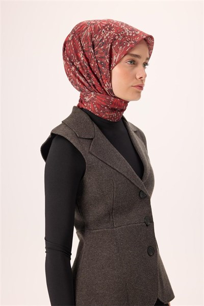 İnce Pamuk Soft Eşarp Bordo-Krem Desenli Kaymaz Dokulu Tok Duruşlu 90x90
