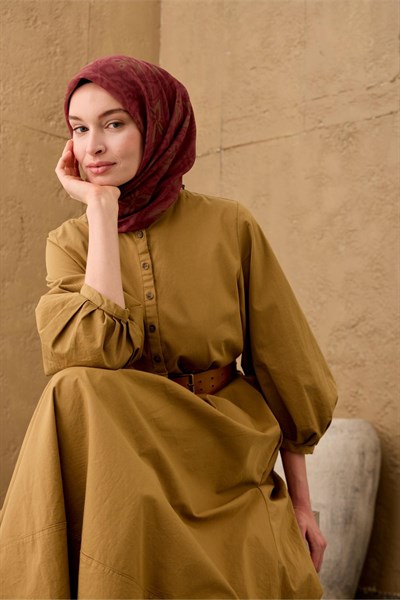 İnce Pamuk Soft Eşarp Bordo-Olive-Soluk Bordo Desenli Nefes Alan Tok Duruşlu 90x90