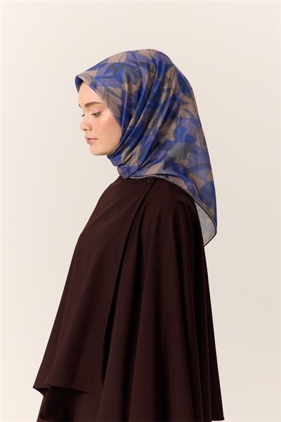 İnce Pamuk Soft Eşarp Civit-Eflatun Desenli Nefes Alan Tok Duruşlu 90x90