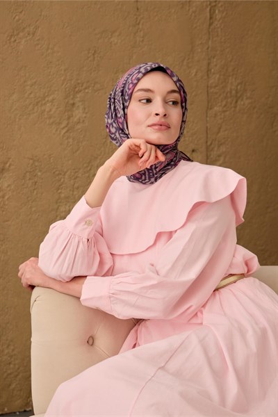 İnce Pamuk Soft Eşarp Funda-Pembe-Taş Desenli Nefes Alan Tok Duruşlu 90x90
