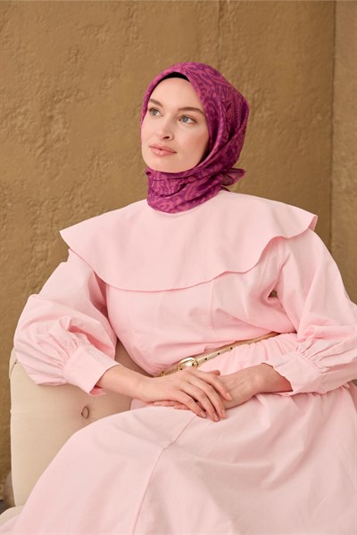 İnce Pamuk Soft Eşarp Fuşya-Pembe-Mürdüm Desenli Nefes Alan Tok Duruşlu 90x90