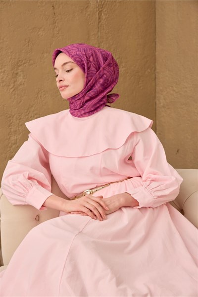 İnce Pamuk Soft Eşarp Fuşya-Pembe-Mürdüm Desenli Nefes Alan Tok Duruşlu 90x90