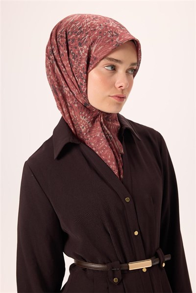 İnce Pamuk Soft Eşarp Kiremit-Bordo Desenli Tok Duruşlu Kaymaz 90x90