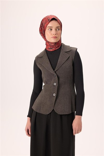 İnce Pamuk Soft Eşarp Kırmızı-Antrasit Desenli Kaymaz Dokulu Tok Duruşlu 90x90