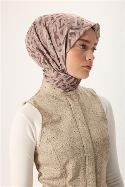 İnce Pamuk Soft Eşarp Krem-Kahverengi Vizon Desenli Nefes Alan Tok Duruşlu 90x90
