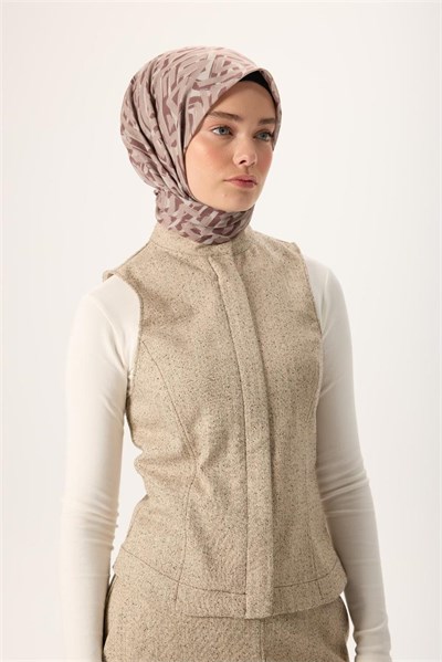 İnce Pamuk Soft Eşarp Krem-Kahverengi Vizon Desenli Nefes Alan Tok Duruşlu 90x90